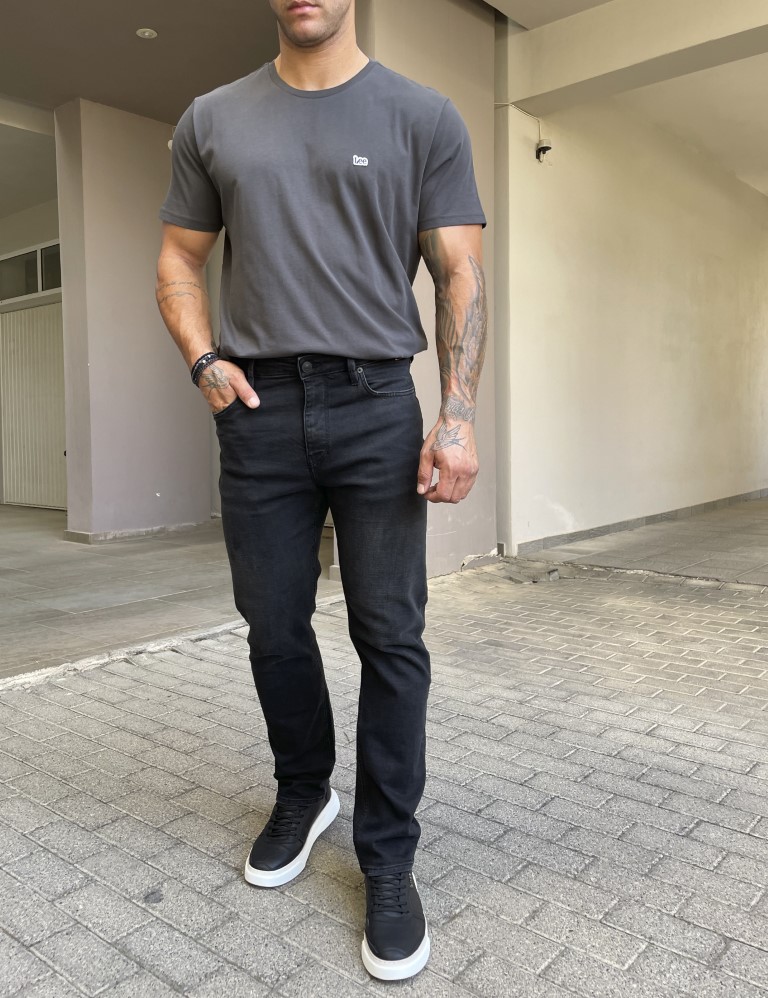 Ανδρικό μαύρο ξεβαμμένο τζιν σε ίσια γραμμή GB5571 φωτογραφία